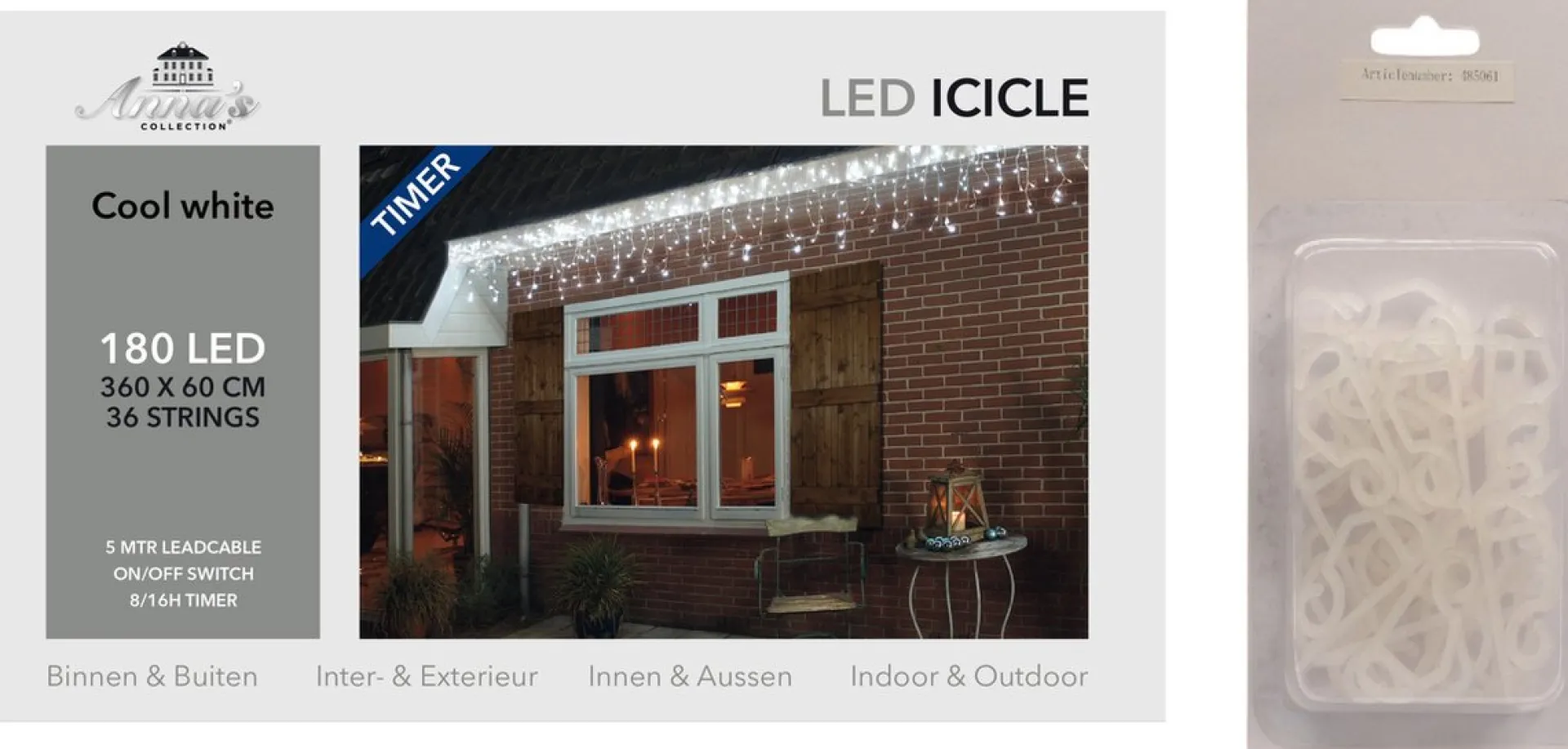 Anna's Collection Ijspegelverlichting Helder Wit 180 Lampjes Met Dakgoot Haakjes- Lichtsnoeren - Kerstverlichting Online