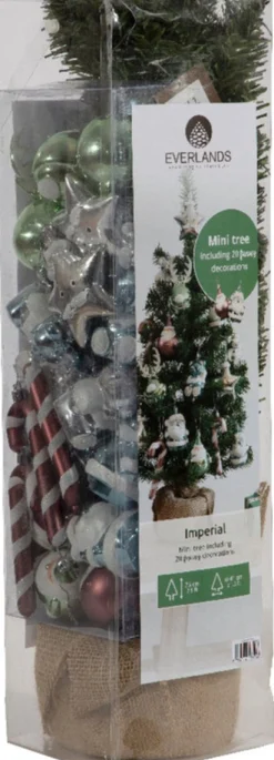 Everlands Imperial Kant En Klare Kerstboom Inclusief Versiering - 60Cm Hoog - 10 Ornamenten - Groen Zilver Shop