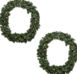 Decoris Kerstkransen>Imperial Kerstkrans - Diameter 60 Cm - 50 Warm Led Lampjes - 200 Takken- Op Batterijen