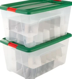 IRIS Kerstballen Box - 45 L - Kunststof - Transparant/Groen/Rood - 2 Stuks - Inclusief Inlay Voor 48 Kerstballen Cheap