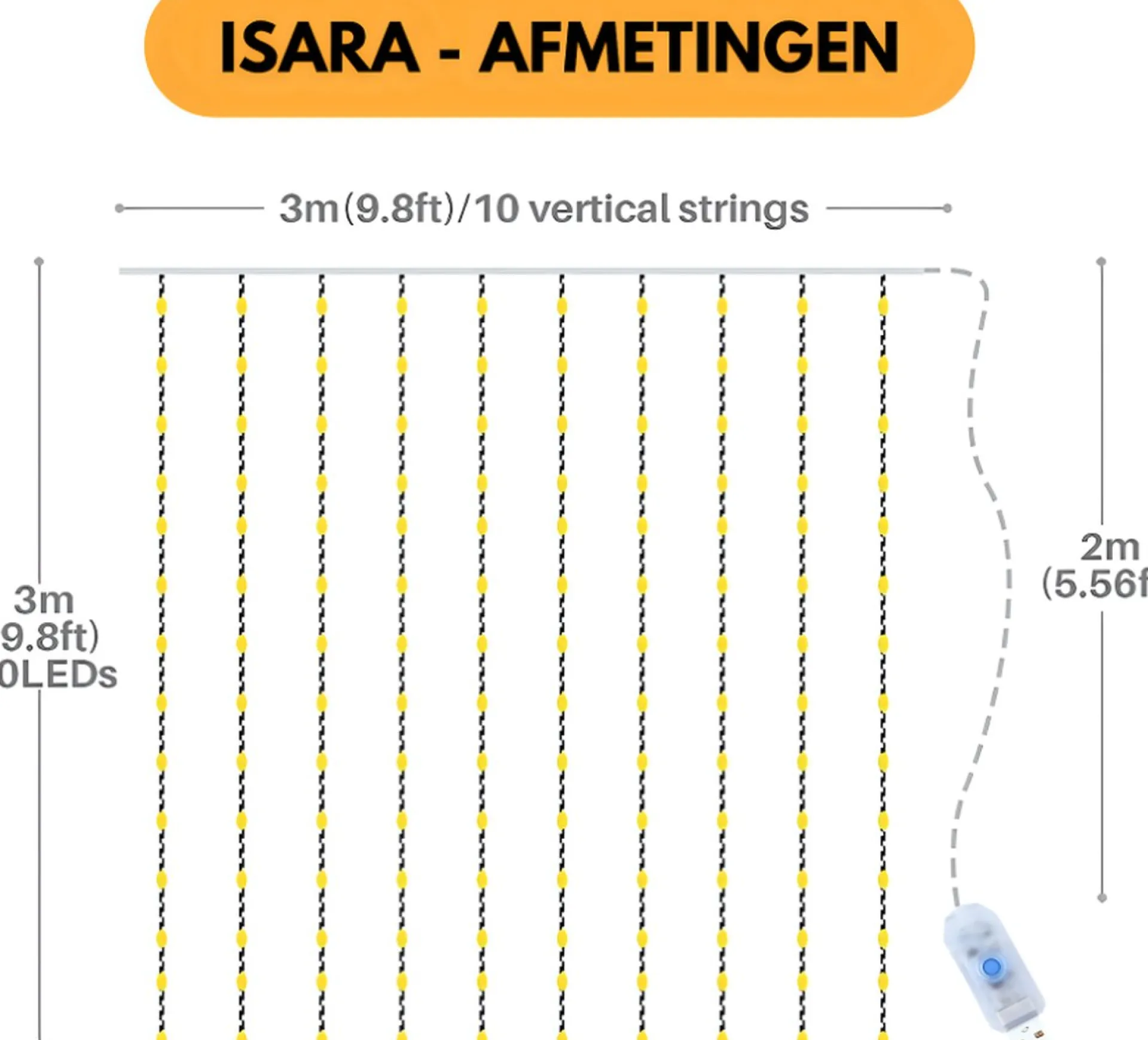 Isara 3X3 Meter Kerst Lichtgordijn - 300 Led's Met Afstandsbediening - Warm Te Sfeerverlichting - Usb-Aangedreven - Voor Binnen - Complete Handleiding - Perfect Voor Kerstdecoratie Cheap