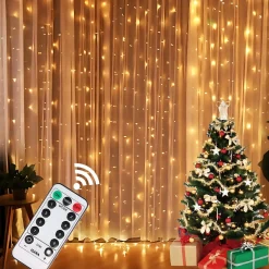 Isara 3X3 Meter Kerst Lichtgordijn - 300 Led's Met Afstandsbediening - Gele Sfeerverlichting - Usb-Aangedreven - Voor Binnen - Complete Handleiding - Perfect Voor Kerstdecoratie - Led Lichtsnoer Best