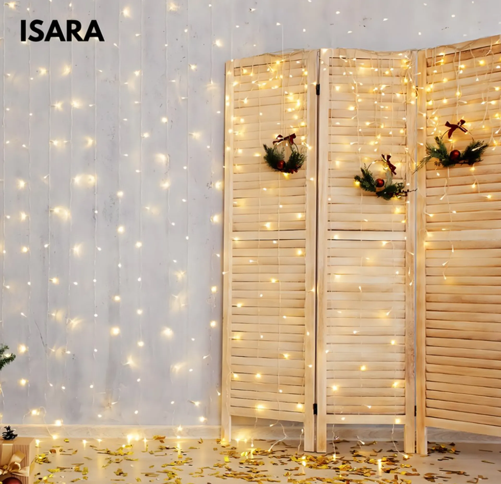 Isara 3X3 Meter Kerst Lichtgordijn - 300 Led's Met Afstandsbediening - Gele Sfeerverlichting - Usb-Aangedreven - Voor Binnen - Complete Handleiding - Perfect Voor Kerstdecoratie - Led Lichtsnoer Best