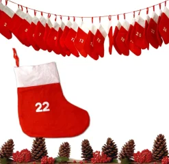 JEMIDI Kerstsokken> Adventskalender Om Te Vullen - Met 24 Stoffen Zakjes - Zelf Adventskalender Maken - 10 X 12 Cm Per Sok, 140 Cm Lang Koord