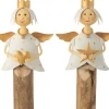 J-Line Kerststallen> Engel Ster Hart Op Voet Ijzer/Hout Wit/Goud Assortiment Van 2