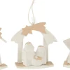J-Line Kerststallen> Hanger Kerststal Hout/Poly Wit/Beige Assortiment Van 3