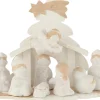 J-Line Kerststallen> Kerststal Hout/Poly Wit/Beige Medium