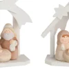 J-Line Kerststallen> Kerststal Hout/Poly Creme Small Ass2 - 2 Stuks