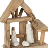 J-Line Kerststallen> Kerststal Huis Hout/Keramiek Naturel/Wit