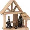 J-Line Kerststallen> Kerststal Huis Hout/Keramiek Naturel/Zwart