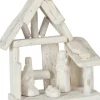 J-Line Kerststallen> Kerststal Huis Hout/Keramiek Wit