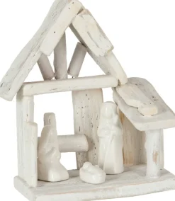 J-Line Kerststallen> Kerststal Huis Hout/Keramiek Wit