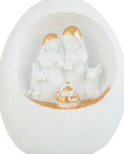 J-Line Kerststallen> Kerststal In Steen Resine Wit/Goud Large