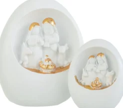 J-Line Kerststallen> Kerststal In Steen Resine Wit/Goud Large