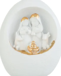 J-Line Kerststallen> Kerststal In Steen Resine Wit/Goud Small