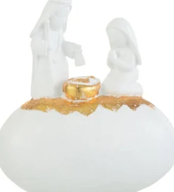 J-Line Kerststallen> Kerststal Maria Jozef Op Steen Resine Wit/Goud