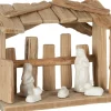 J-Line Kerststallen> Kerststal Plat Dak Hout/Keramiek Naturel/Wit