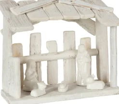 J-Line Kerststallen> Kerststal Plat Dak Hout/Keramiek Wit