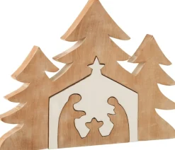 J-Line Kerststallen> Kerststal+Kerstbomen Puzzle Mango Hout Wit/White Wash