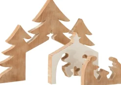 J-Line Kerststallen> Kerststal+Kerstbomen Puzzle Mango Hout Wit/White Wash