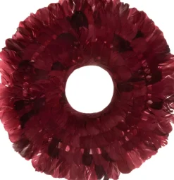 J-Line Kerstkransen> Krans Deco Veren Bordeaux