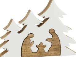 J-Line Kerststallen> Kribbe Bomen Hout Wit/Naturel
