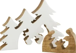 J-Line Kerststallen> Kribbe Bomen Hout Wit/Naturel