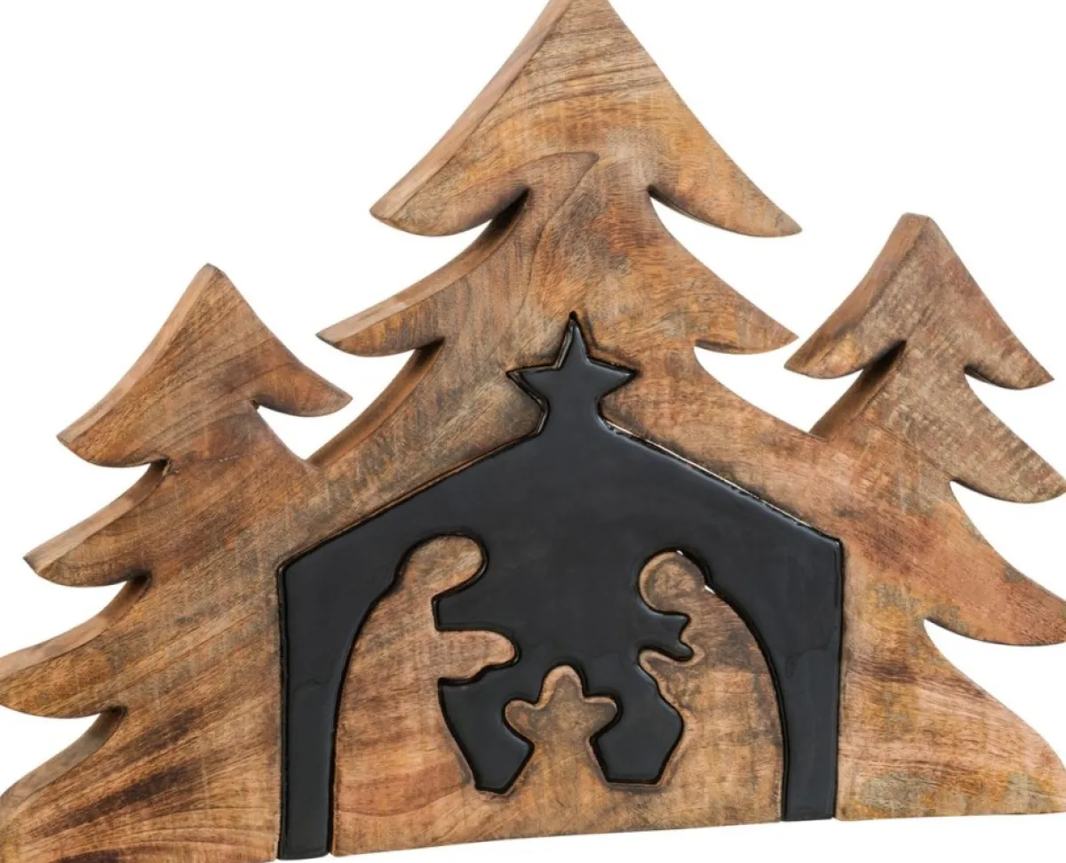 J-Line Kerststallen> Kribbe Bomen Hout Zwart/Naturel Xl