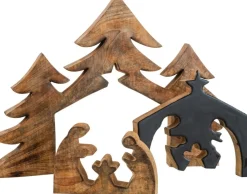 J-Line Kerststallen> Kribbe Bomen Hout Zwart/Naturel Xl