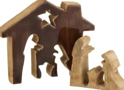 J-Line Kerststallen> Kribbe Huis Hout Bruin/Naturel Small