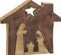 J-Line Kerststallen> Kribbe Huis Hout Bruin/Naturel Large