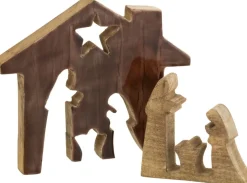 J-Line Kerststallen> Kribbe Huis Hout Bruin/Naturel Large