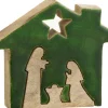 J-Line Kerststallen> Kribbe Huis Hout Groen/Naturel Small