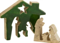 J-Line Kerststallen> Kribbe Huis Hout Groen/Naturel Small