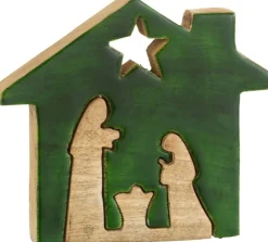 J-Line Kerststallen> Kribbe Huis Hout Groen/Naturel Large