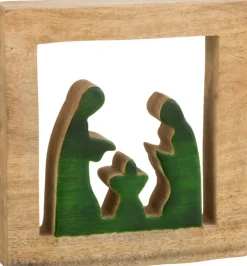 J-Line Kerststallen> Kribbe Vierkant Hout Groen/Naturel Large