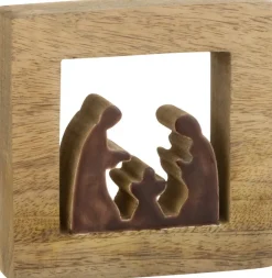 J-Line Kerststallen> Kribbe Vierkant Hout Bruin/Wit Small