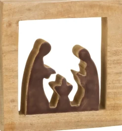 J-Line Kerststallen> Kribbe Vierkant Hout Bruin/Wit Large