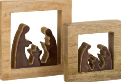 J-Line Kerststallen> Kribbe Vierkant Hout Bruin/Wit Large