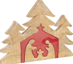 J-Line Kerststallen> Puzzel Kerststal Mango Hout Rood L