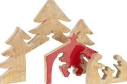 J-Line Kerststallen> Puzzel Kerststal Mango Hout Rood L