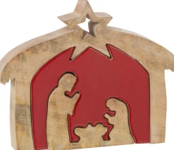 J-Line Kerststallen> Puzzel Kerststal Mango Hout Rood S