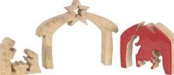 J-Line Kerststallen> Puzzel Kerststal Mango Hout Rood S