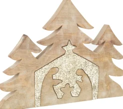 J-Line Kerststallen> Puzzel Kerststal Mango Hout Glitter L