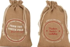 J-Line Kerstsokken> Zak Kerst Engels Jute Naturel Small Assortiment Van 2