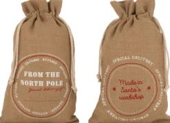 J-Line Kerstsokken> Zak Kerst Engels Jute Naturel Medium Assortiment Van 2