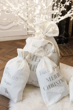 J-Line Kerstsokken> Zak Kerst Engels Velvet Wit Large Assortiment Van 3