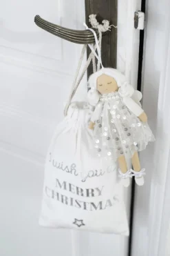 J-Line Kerstsokken> Zak Kerst Engels Velvet Wit Small Assortiment Van 3