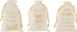 J-Line Kerstsokken> Zak Kerst Frans Velvet /Goud Small Assortiment Van 3