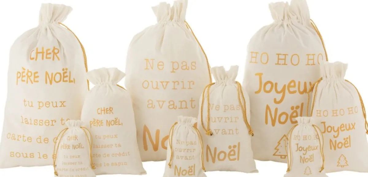 J-Line Kerstsokken> Zak Kerst Frans Velvet /Goud Large Assortiment Van 3